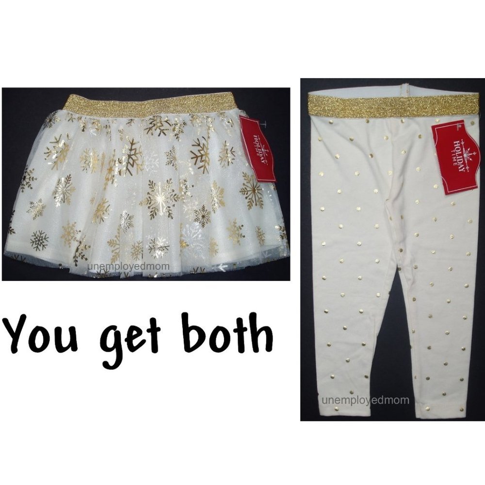 Gold Ivory Tutu Skirt Leggings Holiday Baby Girls Christmas